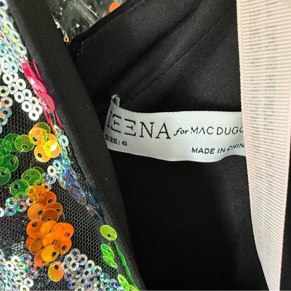 Mac Duggal Sequined Floral Detail Mini Dress 26867 Black Multi Women’s Sz 6 - Picture 10 of 11